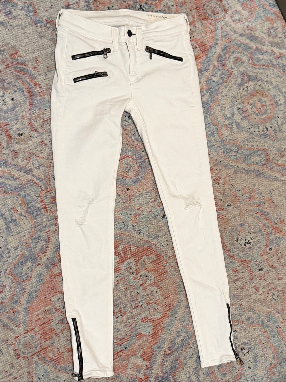 rag & bone White High Rise Biker Moto Skinny Jeans - Size 25